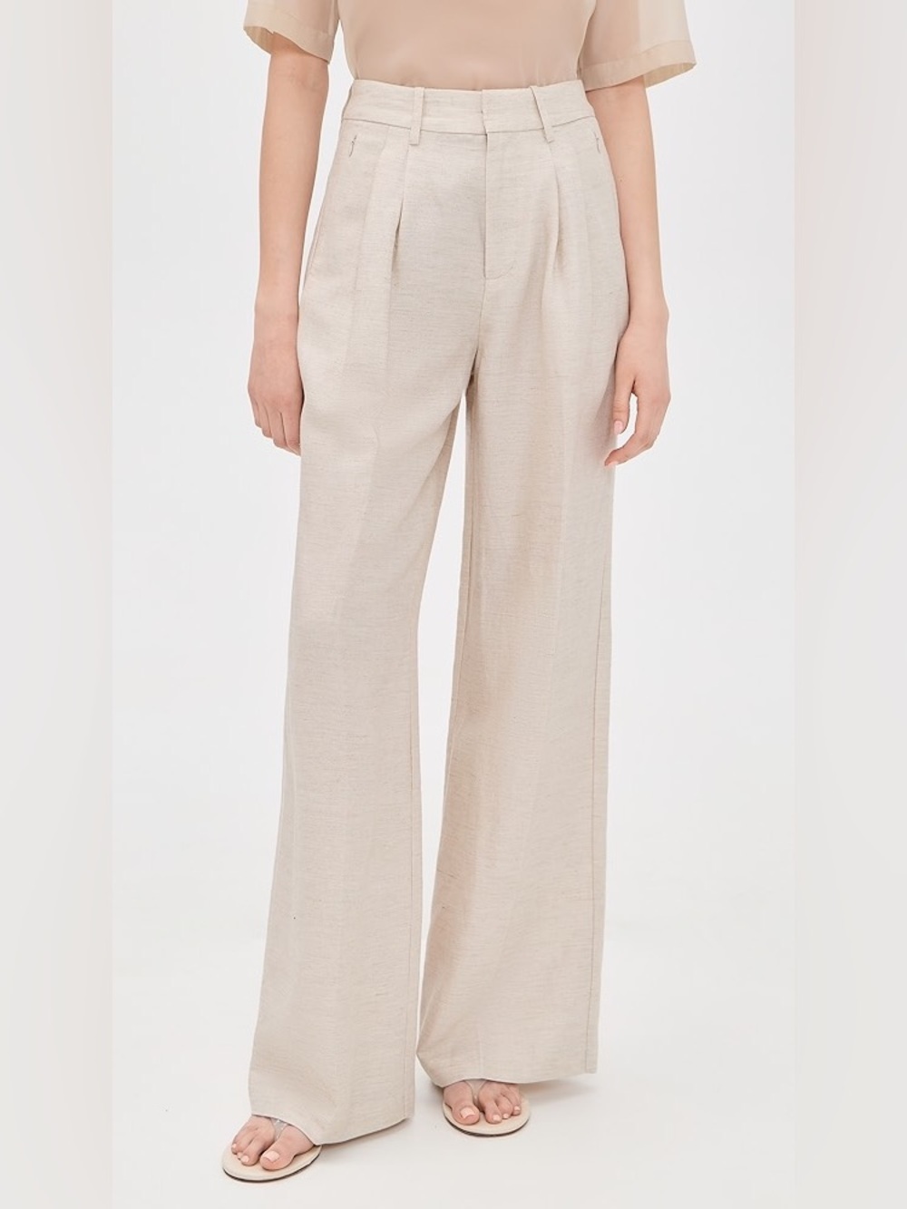 Alice + Olivia Cream Wide-Leg Pleated Trousers 894